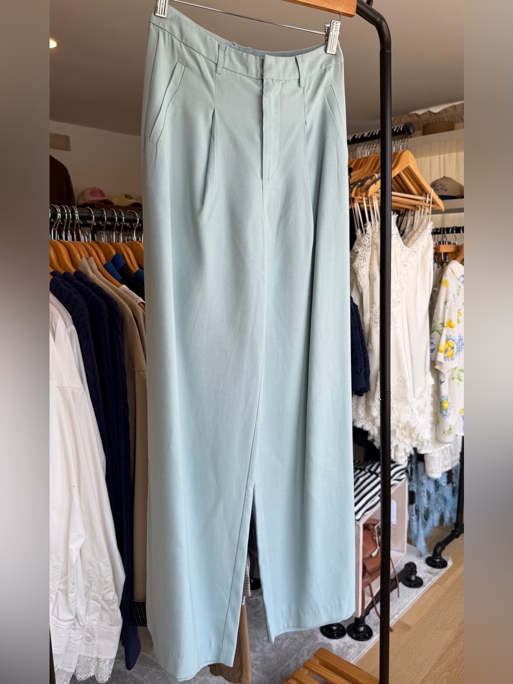 Yuri Sky Blue Wide Leg Pleated Pants |GREYLIN